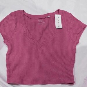PacSun Mauve Ribbed V-Neck Crop Top